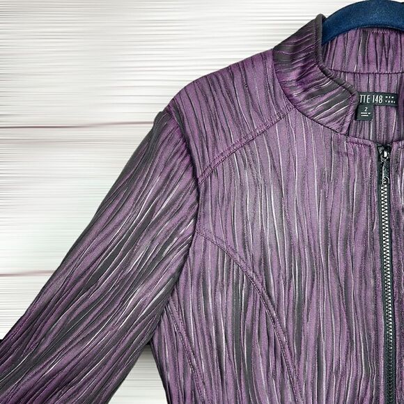 Lafayette 148 Lightweight Purple Textured Short Jacket Blazer Full Zip Front 2 - Picture 3 of 11